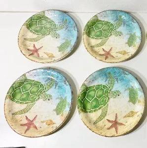 Set of 4 Pier 1 Imports SPEEDY THE TURTLE Melamine Plates 9" - Picture 1 of 5