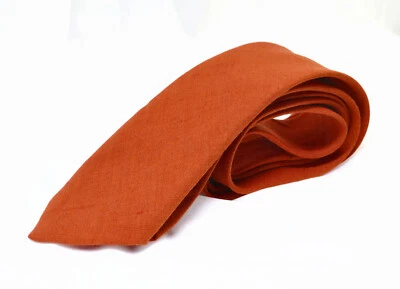 Men Women Burnt Orange Skinny 100% Linen Hand Made Necktie Neck Tie - Image 1 of 3