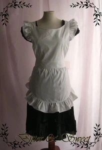 White bib apron with ruffle straps-Lolita-Maid-Retro-Victorian-Chef-Fancy-Costum - Picture 1 of 5