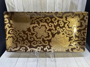 Bandeja de platos Potterybarn Chinoise marrón elegante diseño floral de colección 16" por 8" - Imagen 1 de 6
