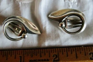 HANS HANSEN DEMARK STERLING SILVER 925S MODERNIST MID-CENTURY CLIP ON EARRINGS - Picture 1 of 2