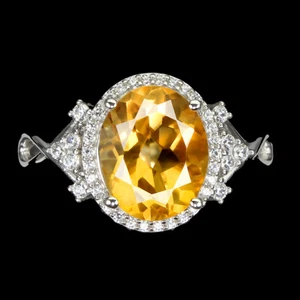925 Anello Argento Sterling Ovale Giallo Citrino 11x9mm Natural Gemma Gioielli 7 - Foto 1 di 10