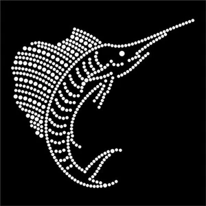 Hot fix diamante sword fish ocean transfer hot iron on motif for t-shirts bags - Picture 1 of 1