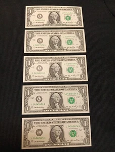 Lot Of 5 2006 $1 Federal Reserve Note Fancy Super Repeaters Crip Uncirculated - Picture 1 of 24