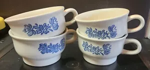 Vintage Pfaltzgraff Yorktowne 7-1 Blue Flower Flat Chili/Coffee Mugs Set of 4 - Picture 1 of 5