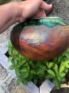 Runde Baum Keramik Vase signiert von Nolan Windholtz Kupfer irisierend grün - Bild 1 von 5