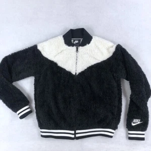 Giacca Nike Donna Small Nero Bianco Pelliccia Finta Colore Blocco Stile Bomber Logo - Foto 1 di 12