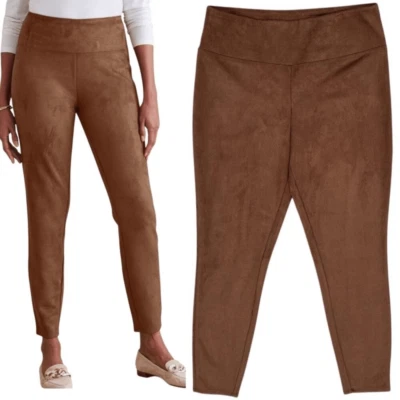 Soft Surroundings Faux Suede Pull-On Leggings in Saddle Tan Brown Women's Size M - Image 1 of 4