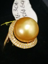 Saltwater AAAA Golden Pearl with 18K Gold+Diamond/缅甸海水黄金珍珠戒指 +18K黄金+南非钻镶嵌