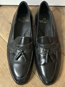 Men's Vintage Stuart McGuire Black Tassle Loafers 11 Crocodile Shoes EXCELLENT - Picture 1 of 4