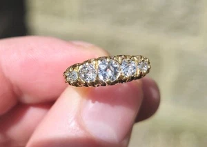 Anillo de barco antiguo victoriano de oro de 18 quilates de 1,0 quilates con diamantes talla antigua de 5 piedras talla N - Imagen 1 de 9