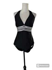 Anne Cole Halter Neck Black White One-Piece Swimsuit NWOT Spandex Size 18 - Picture 1 of 14