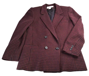 Vintage Peabody House Damen 5/6 Hahnentritt Blazer Jacke Burgund Navy Academia - Bild 1 von 11
