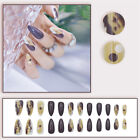24pcs Blooming Amber Winter False Nail Short Almond Press on Nails for Nail Art