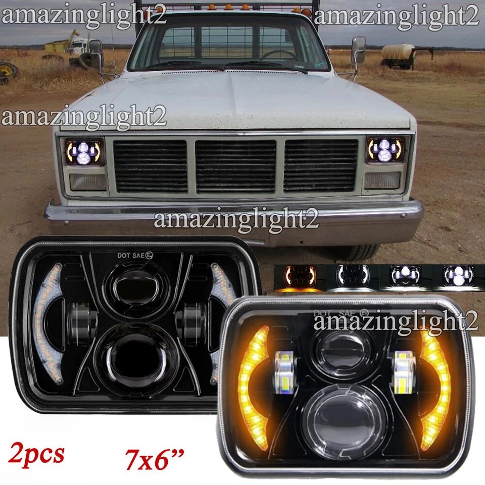 Pair DOT 7X6" LED Headlights Hi/Lo DRL Beam fit GMC C1500 C2500 C3500 1979-1986 - Image 1 of 4