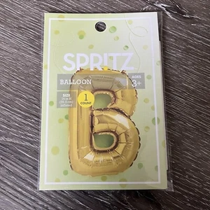 Spritz Letter "B" Foil Balloon Gold w Twine & Inflation Straw 14" Inflated NEW - Picture 1 of 2