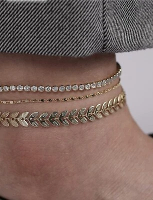 Tornozeleiras femininas de ouro folheadas a ouro 14k tornozeleira prata tênis quartzo rosa - Imagem 1 de 4