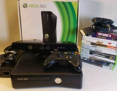 Microsoft Xbox 360 S 4GB Kinect Console 13 Game Bundle, Box, Tested Working - Image 1 of 4