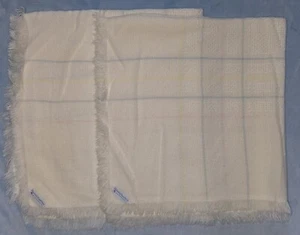 Vtg Churchill Weavers Acrylic Baby Blanket White Pastel Stripes Fringe Edge x2 - Picture 1 of 2