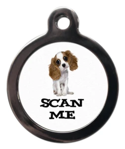 Etiqueta de identificación de mascotas SCAN ME DIBUJOS ANIMADOS KING CHARLES Etiqueta de imagen 2 tamaños - Imagen 1 de 2