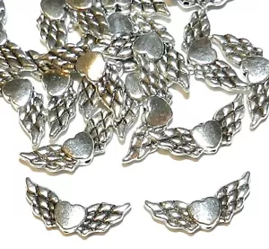 Alas de ángel de doble cara de plata antigua M742 de 22 mm con cuentas de metal de corazón 20 piezas - Imagen 1 de 1