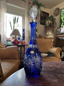 VEB Edelglas DDR Karaffe Crystal Handgeschliffen XXL Flakon Bar Blaues Glas - Bild 1 von 12