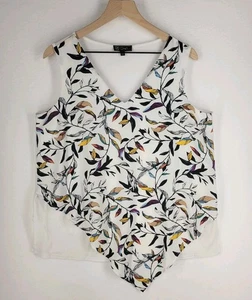Camiseta sin mangas con dobladillo asimétrico DG2 blanca superposición frontal estampado de hojas inspirado en el arte talla L - Imagen 1 de 7
