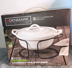 Dinamarca Herramientas para cocineros 2 piezas Cazuela redonda de porcelana con estante de metal - Imagen 1 de 6