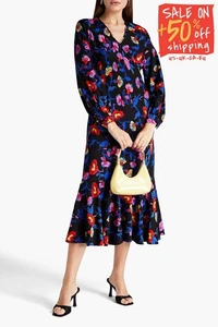 PVP €697 DIANE VON FURSTENBERG Vestido Acanalado US4 UK8 IT40 S Mezcla Seda Floral - Imagen 1 de 6