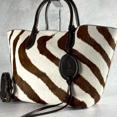 RALPH LAUREN Haircalf Leather Animal Print Tote Bag 2WAY Shoulder Brown White - Image 1 of 4