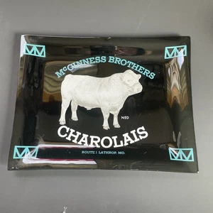 Vintage McGinness Brothers Charolais Aschenbecher Glas Schmuck Schale Bull Ned Western MO - Bild 1 von 7