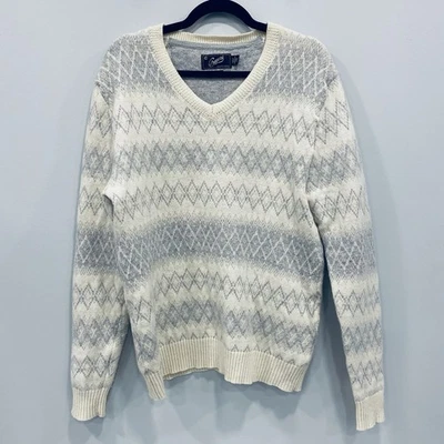 Suéter tejido GRAYERS L para hombre lana de cordero gris argyle crema isla justa esquí nórdico cálido Foto 1 de 4