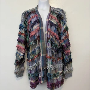 Cárdigan Vintage Paula Dulce Visón Musulmán Pequeño Cuadros Multicolor Flecos - Imagen 1 de 7