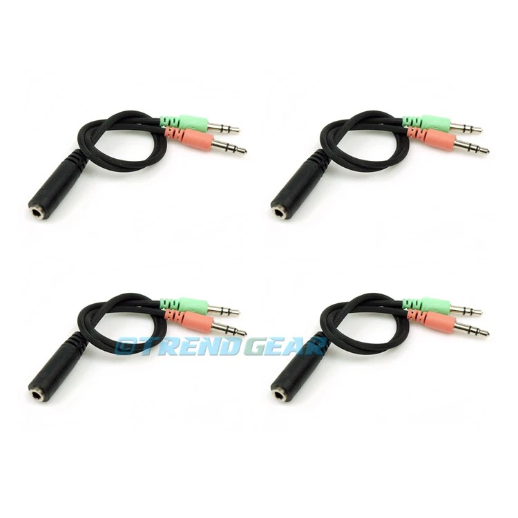 4X AUDIO ADAPTER BLACK CABLES 3.5MM PLUG PC LAPTOP SPEAKER MIC HEADSET MESSENGER - Image 1 of 1