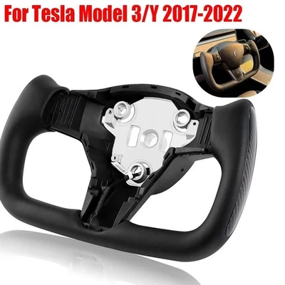Black Leather Yoke Steering Wheel with Heated Function For Model 3/Y 2017-2022 - Image 1 of 4