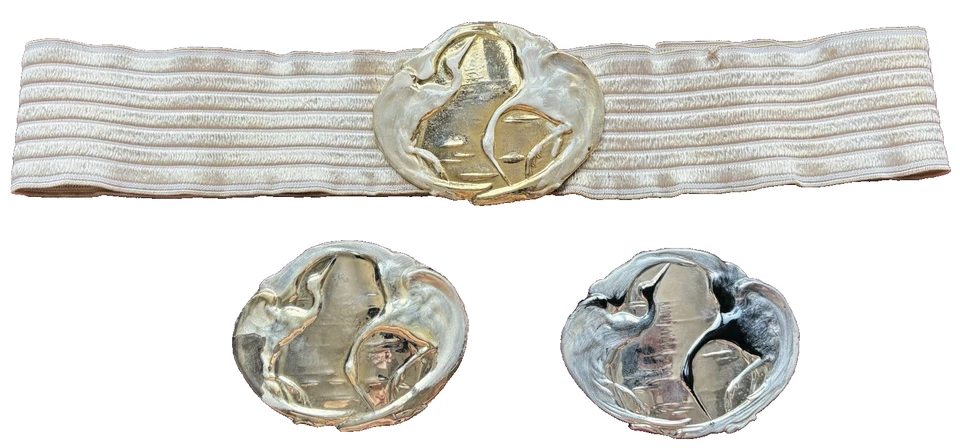 Lot of 3 Vtg 1970s Charmant Beverly Hills White & Black Herons Cranes Belt Retro - Image 1 of 4