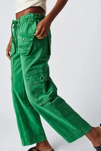 Free People Tahiti Cargo Pant Large Relaxed Fit Green Rope Tie Utility Pant - Picture 1 of 5