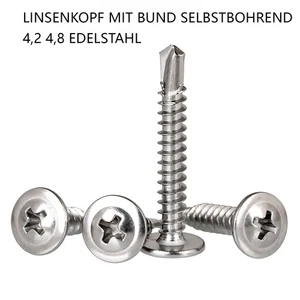 Blechschrauben Linsenkopf mit Bund selbstbohrend 4,2 4,8 Edelstahl Bohrschrauben - Picture 1 of 72
