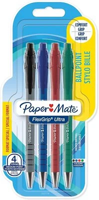 Paper Mate Flexgrip Kugelschreiber, 1,0 mm, sortierte Farben, 4er Pack