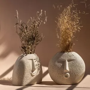 Ceramic Flower Vase, Upbeat Face Vase 5.5 inches & Blowing Kiss Face Vase 6 inch - Picture 1 of 16
