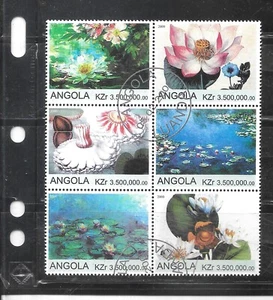 ANGOLA 2000 WATER LILLIES FLOWERS BLOCK OF 6 USED RECENT CTO STAMP - Picture 1 of 1