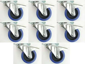 8x 100 mm SL Möbelrollen m. Bremse Rollen Möbel Transportrollen Lenkrollen Gummi - Bild 1 von 11