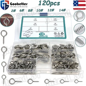Kit de 120 ganchos de ojo pernos de ojo ganchos tornillos de anillo para colgar obras de arte de madera - Imagen 1 de 14