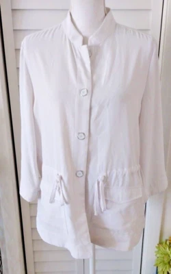 Chico's white utility jacket button front women's cinch belt sz 2/M/12 - Image 1 of 4