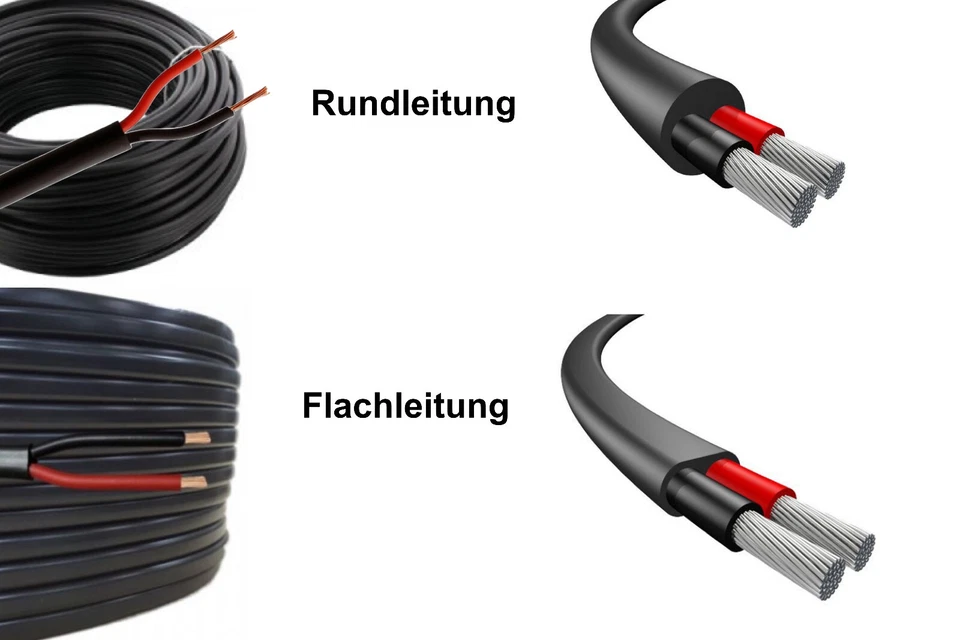 Fahrzeugleitung Auto Kabel Litze KFZ 2x 1,0 mm² 2 polig Rund Flach Rot Schwarz - Bild 1 von 1
