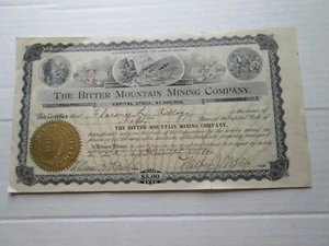 ONE (1) 2D DECEMBER 1899 "THE BITTER MOUNTAIN MINING COMPANY" STOCK CERTIFICAT - Picture 1 of 2