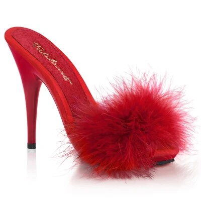 Red Feathers Pin Up Heels Boudoir Bedroom Slippers Mens Drag Queen Large Shoes - Image 1 of 2