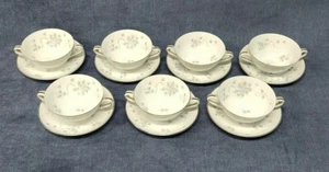 7 Noritake Suzette 5803 Violets Cream Soup Cup & Saucer Japan Vintage 1957 u-3F - Picture 1 of 3