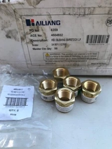 5PCS -Brass Reducer Hex Bushing 3/4" NPT Male to 1/2" NPT Female Thread Reducer - Picture 1 of 2