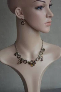 parure collier boucle d'oreille ,mode, strass, fantaisie ,fête, - Foto 1 di 1